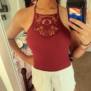maroon halter design top